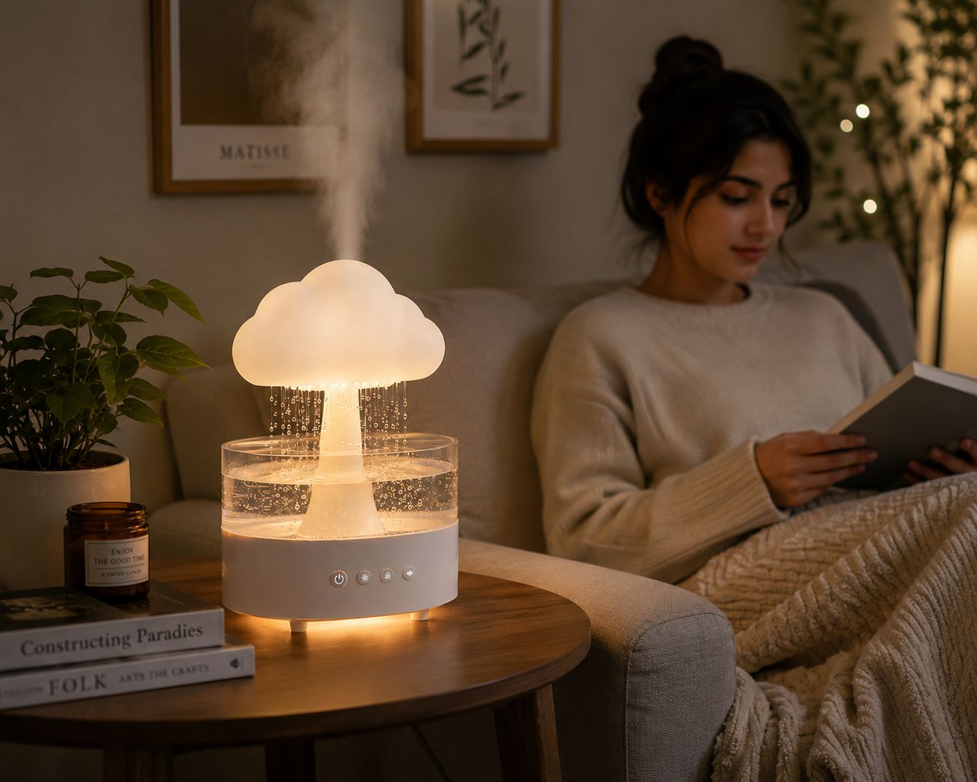 Cloud Rain Humidifier & Essential Oil Diffuser with 7-Color LED Night Light