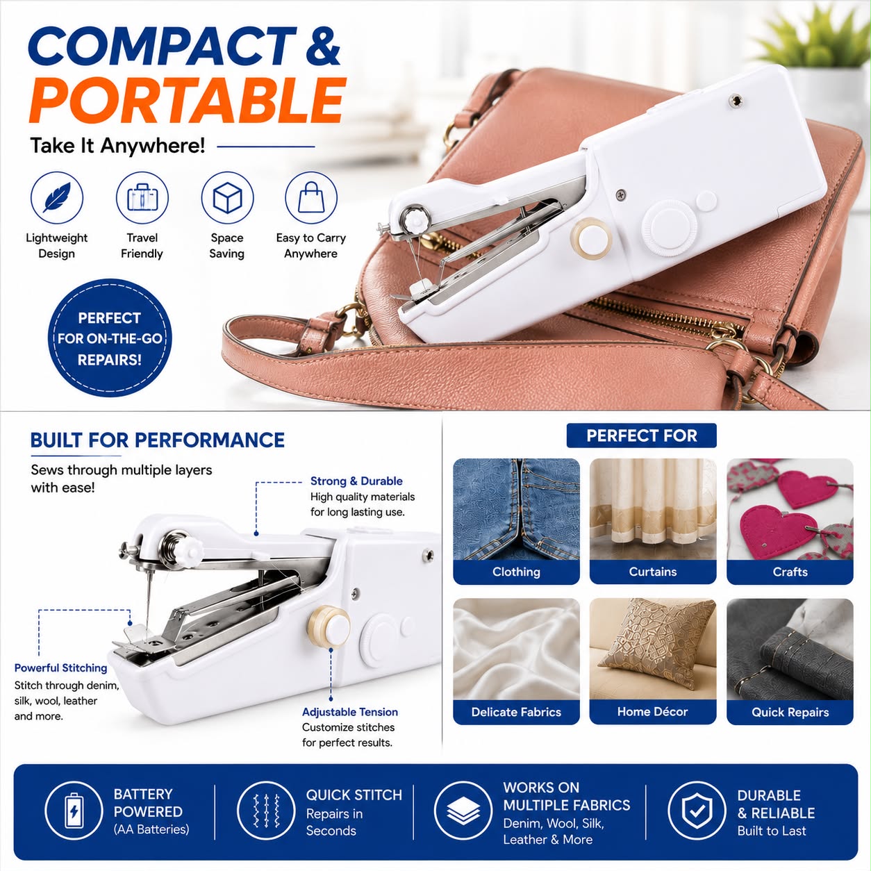 Portable Mini Stitch Machine – Handheld Sewing Machine for Quick Repairs & DIY Projects